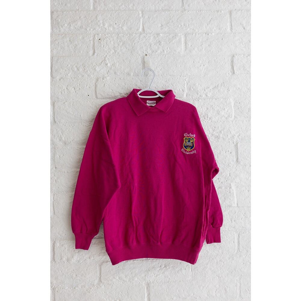 Vintage Oxford University Embroidered Crest Collared Sweatshirt Pink Size L